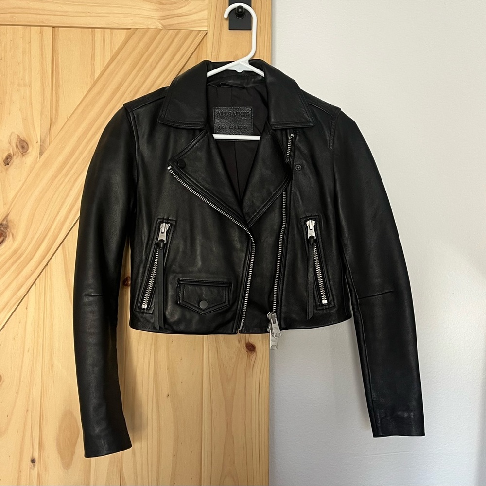 All Saints Elora Cropped Leather Biker Jacket